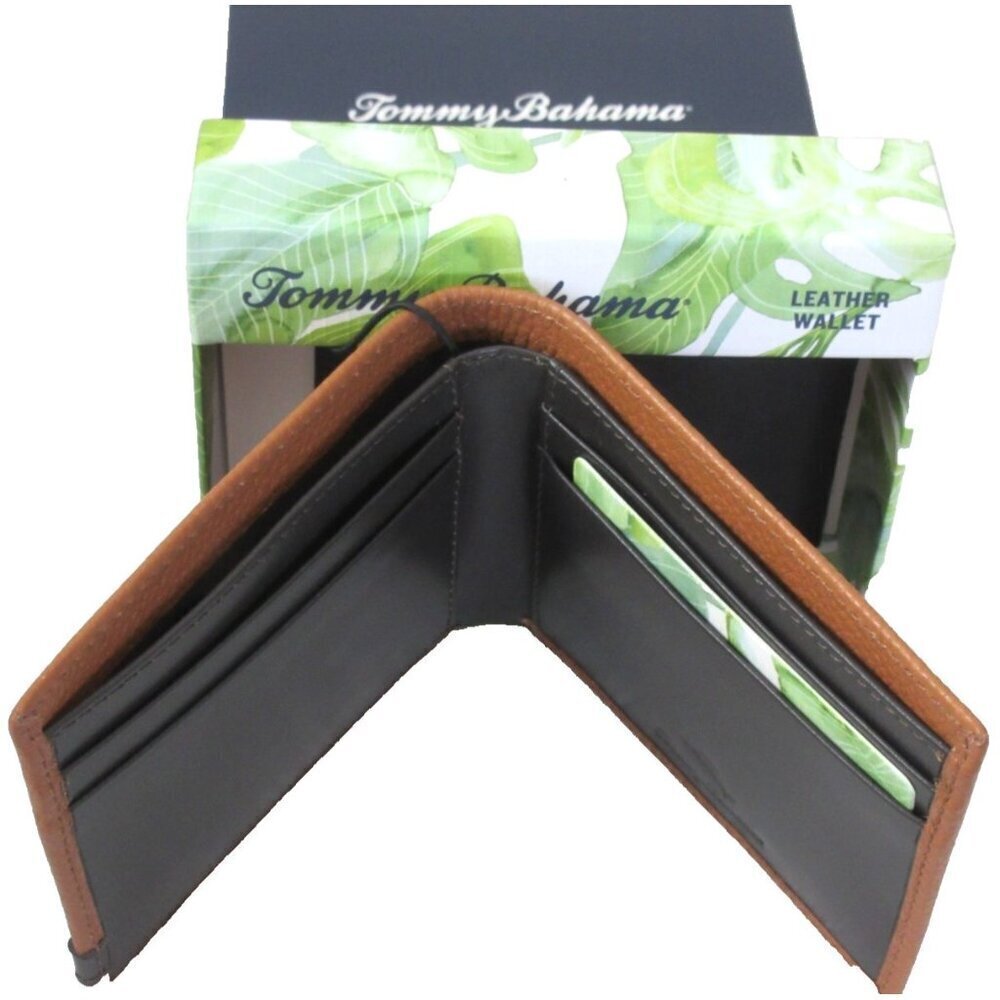 Tommy Bahama Men's Slim Bi Fold Tan Brown Textured Genuine Leather Wallet NIB - Picture 3 of 5